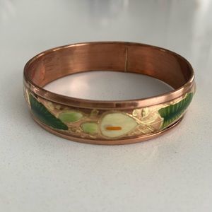 Hand painted copper bracelet- Cala lily design